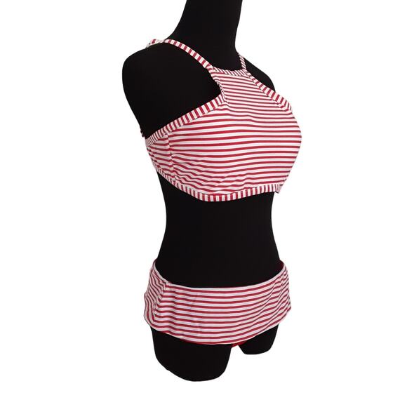 Seafolly Australia Riviera Stripe High Neck Bikini Set Womens 10 Nautical Summer - Picture 3 of 9